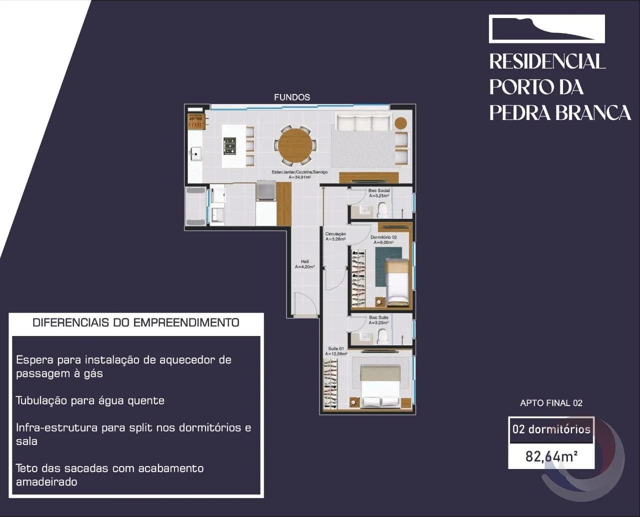 Apartamento para venda com 2 dormitórios em Pedra Branca com 82 m² — foto 4