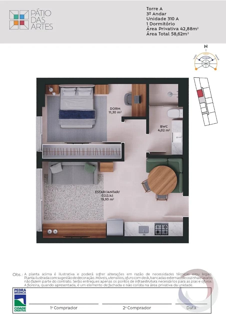Apartamento para venda com 1 dormitório, em Pedra Branca com 42 m² — foto principal