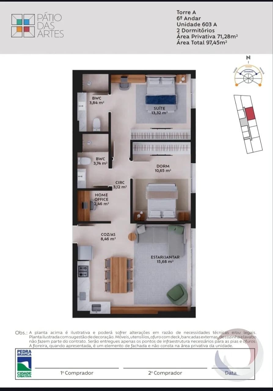 Apartamento para venda com 2 dormitórios em Pedra Branca com 71 m² — foto principal