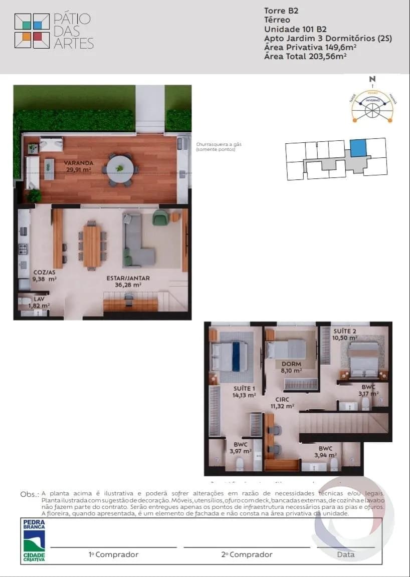 Apartamento para venda com 3 dormitórios em Pedra Branca com 149 m² — foto principal