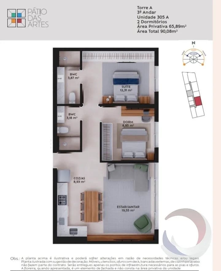 Apartamento para venda com 2 dormitórios em Pedra Branca com 65 m² — foto principal