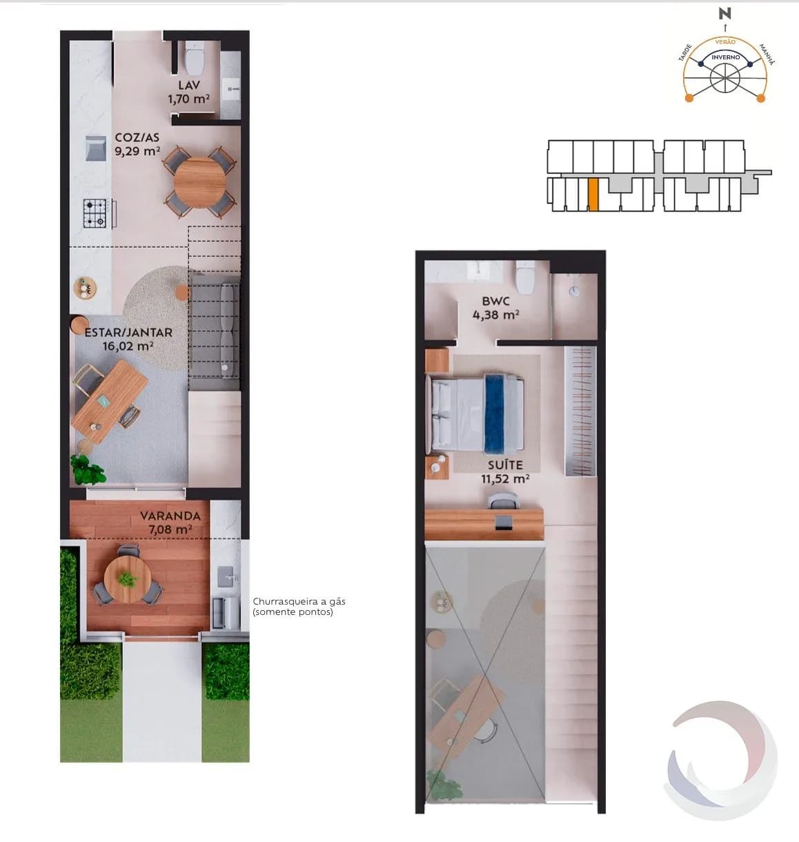 Apartamento duplex para venda com 1 dormitório, em Pedra Branca com 61 m²