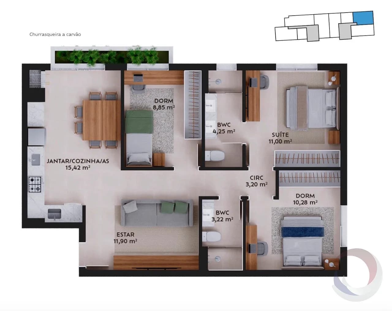 Apartamento para venda com 3 dormitórios em Pedra Branca com 79 m² — foto principal