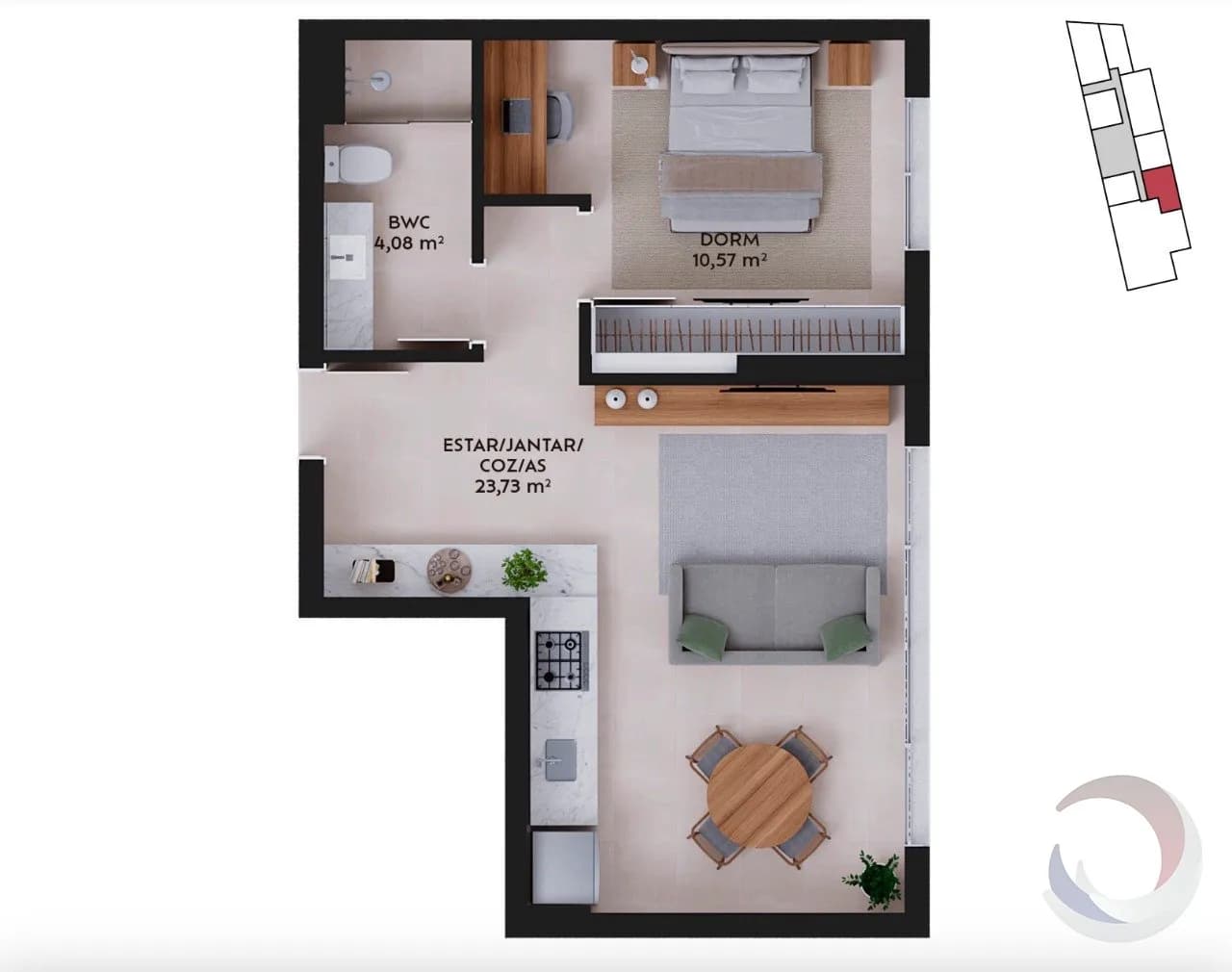 Apartamento para venda com 1 dormitório, em Pedra Branca com 44 m² — foto principal