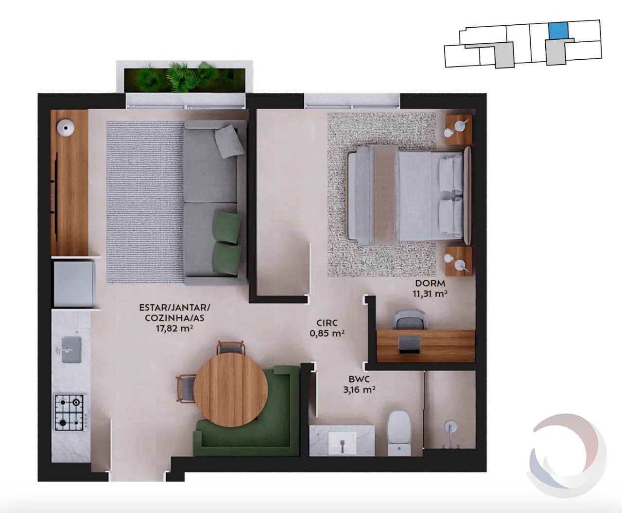 Apartamento para venda com 1 dormitório, em Pedra Branca com 38 m² — foto principal