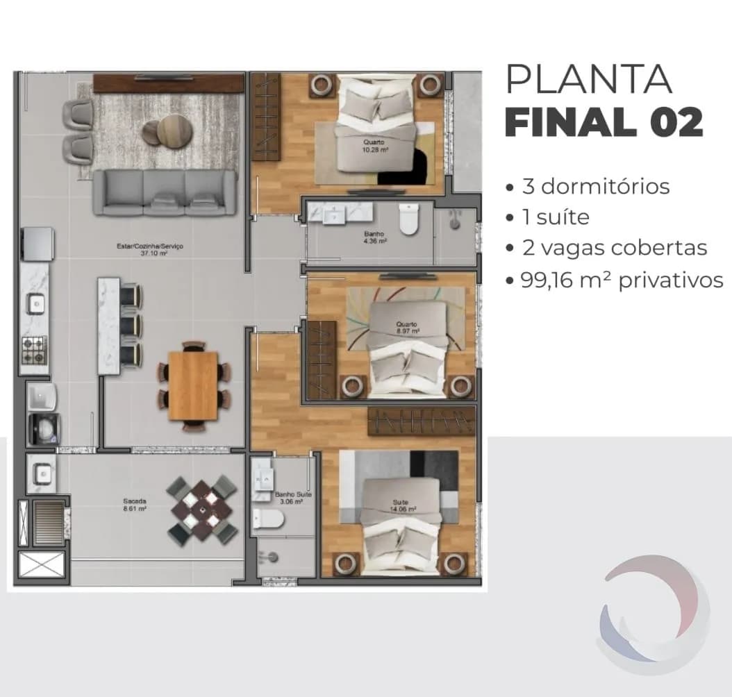 Apartamento para venda com 3 dormitórios em Pedra Branca com 99 m² — foto 5