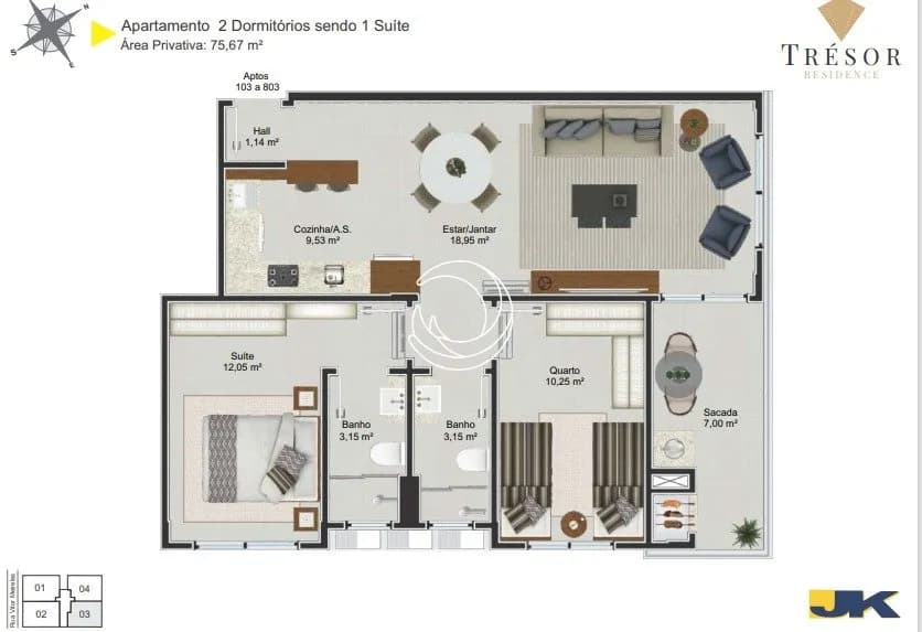 Apartamento para venda com 3 dormitórios em Jardim Eldorado com 85 m² — foto 2