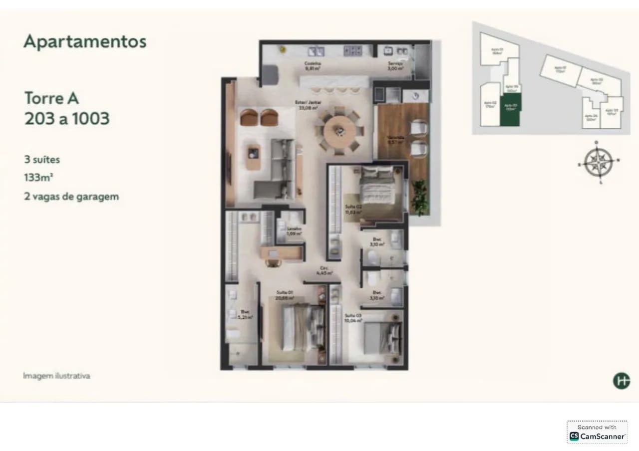 Apartamento para venda com 3 dormitórios em Pedra Branca com 133 m² — foto principal