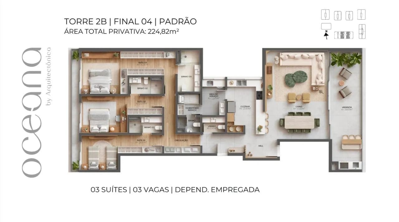 Apartamento para venda com 3 dormitórios em Jurerê com 224 m² — foto principal