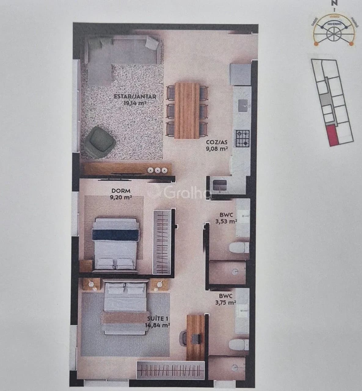 Apartamento para venda com 2 dormitórios em Pedra Branca com 69 m² — foto 2