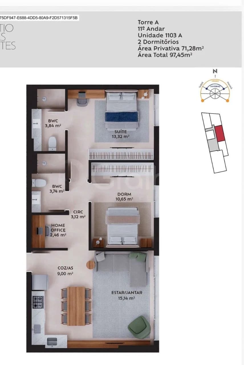 Apartamento para venda com 2 dormitórios em Pedra Branca com 71 m² — foto principal
