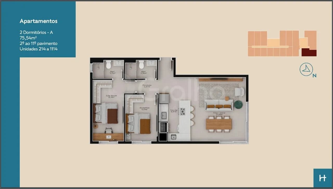 Apartamento para venda com 2 dormitórios em Pedra Branca com 75 m² — foto principal