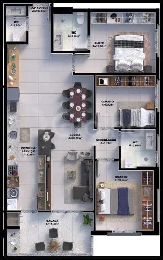 Apartamento para venda com 3 dormitórios em Pedra Branca com 104 m² — foto 4