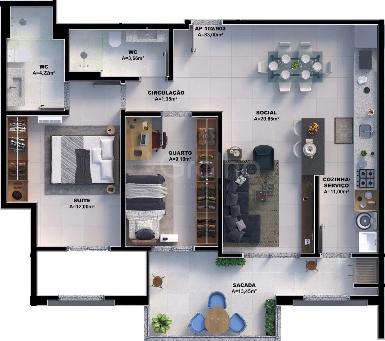 Apartamento para venda com 2 dormitórios em Pedra Branca com 83 m² — foto principal