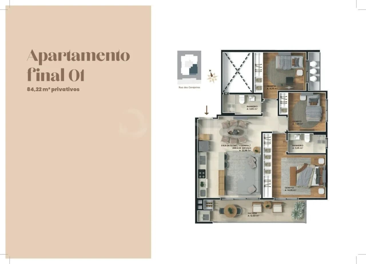 Apartamento para venda com 2 dormitórios em Pedra Branca com 70 m² — foto 2