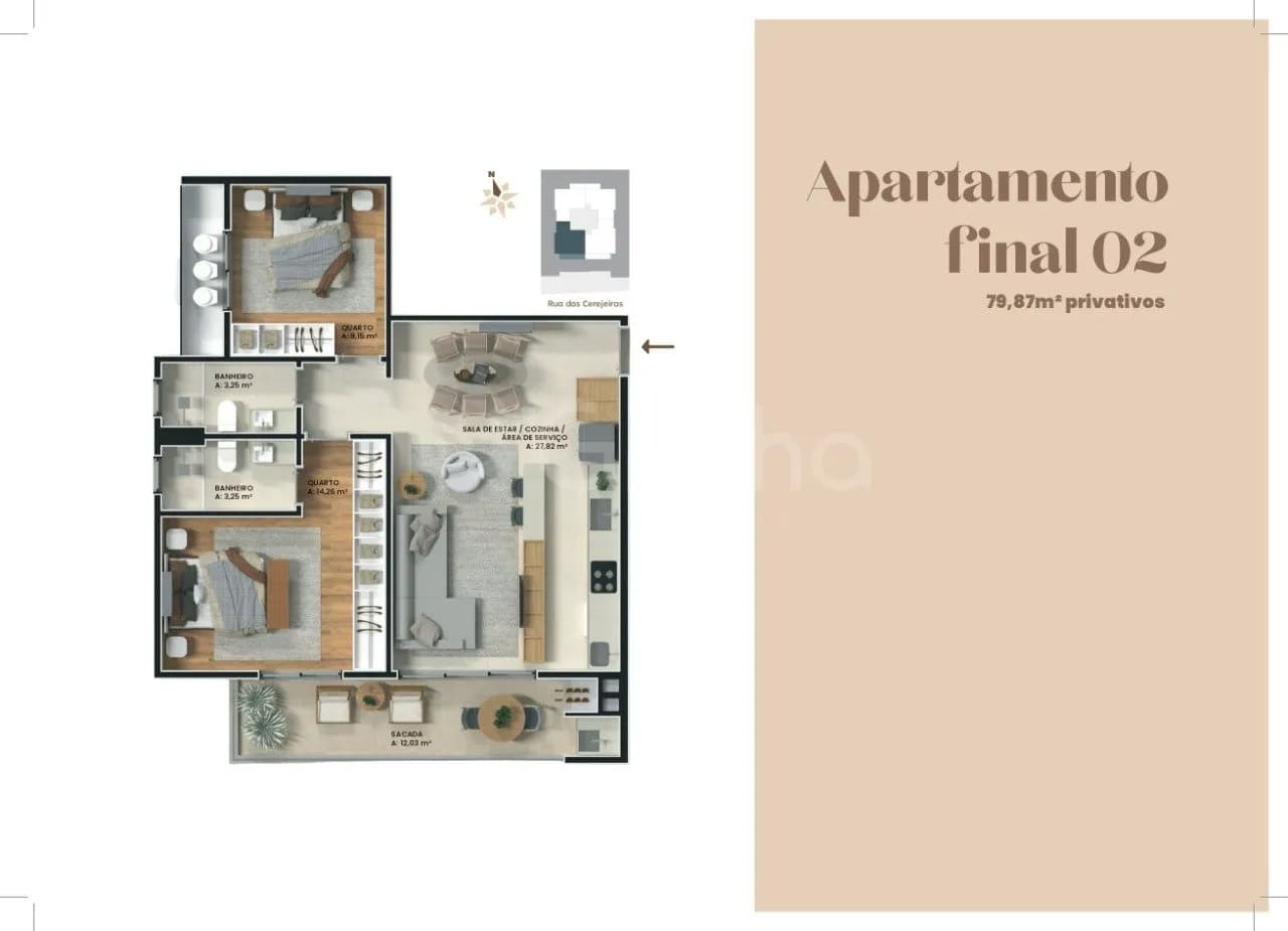 Apartamento para venda com 2 dormitórios em Pedra Branca com 70 m² — foto 3