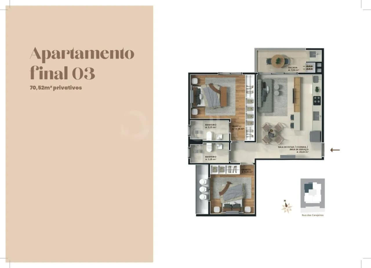 Apartamento para venda com 2 dormitórios em Pedra Branca com 70 m² — foto 4
