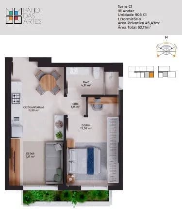Apartamento para venda com 1 dormitório, em Pedra Branca com 45 m² — foto principal