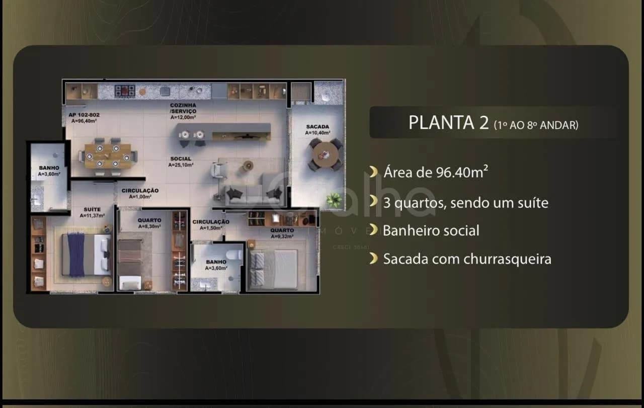 Apartamento para venda com 3 dormitórios em Pedra Branca com 96 m² — foto principal
