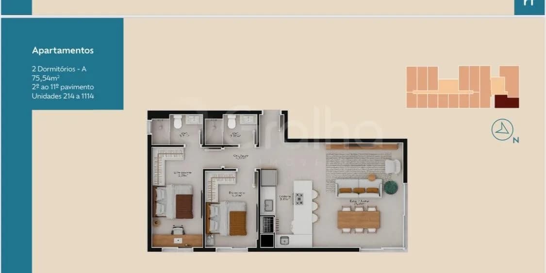 Apartamento para venda com 2 dormitórios em Pedra Branca com 75 m² — foto principal