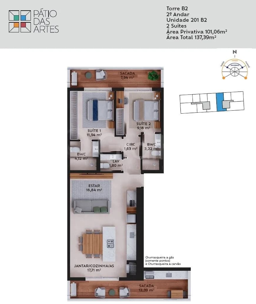 Apartamento para venda com 2 dormitórios em Pedra Branca com 101 m² — foto principal