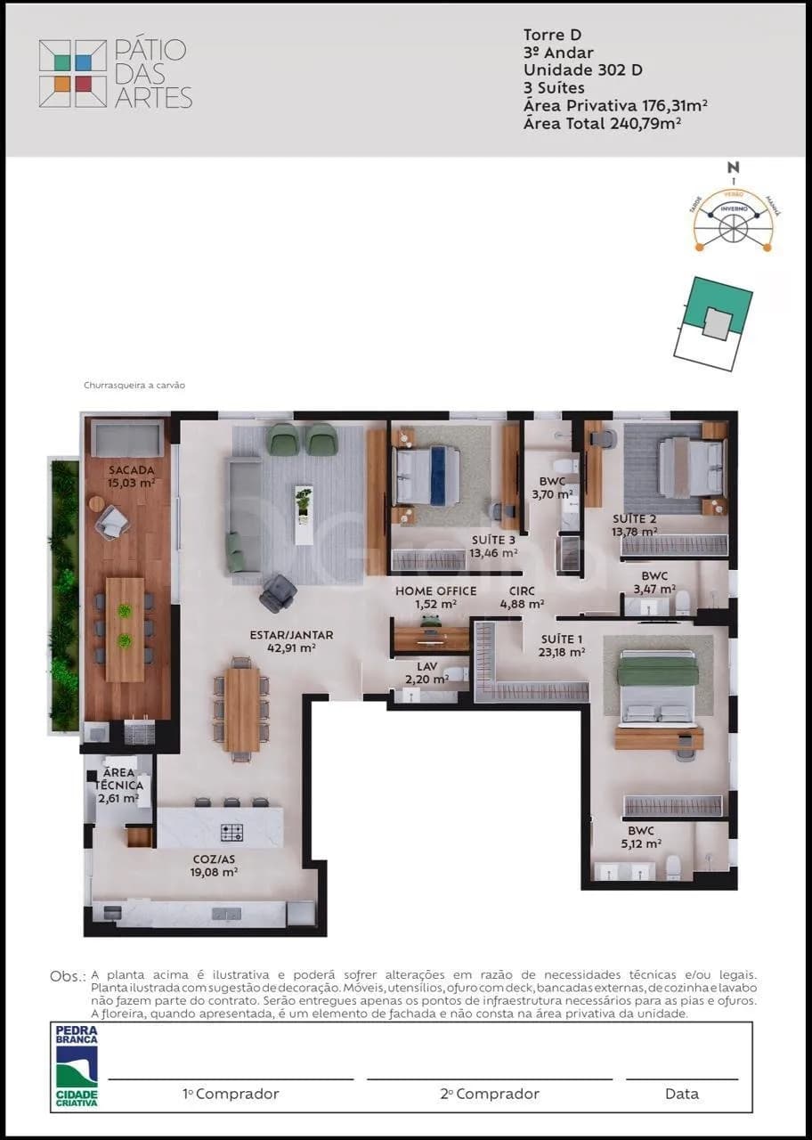 Apartamento para venda com 3 dormitórios em Pedra Branca com 176 m² — foto principal