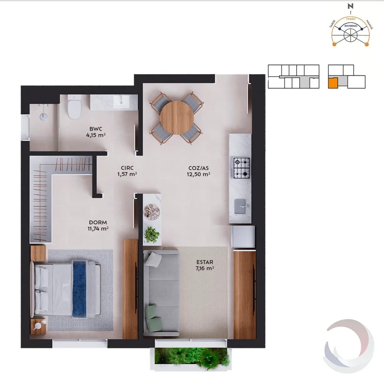 Apartamento para venda com 1 dormitório, em Pedra Branca com 45 m²